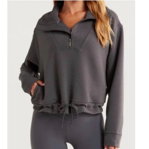 Zella Tops - Zella Kickback Ottoman Half Zip Pullover, Grey, Size Large